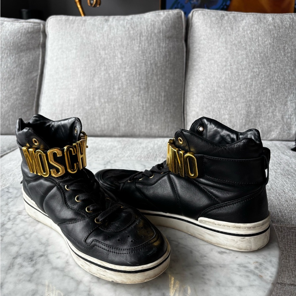 Moschino Black Sneakers with Gold Accents